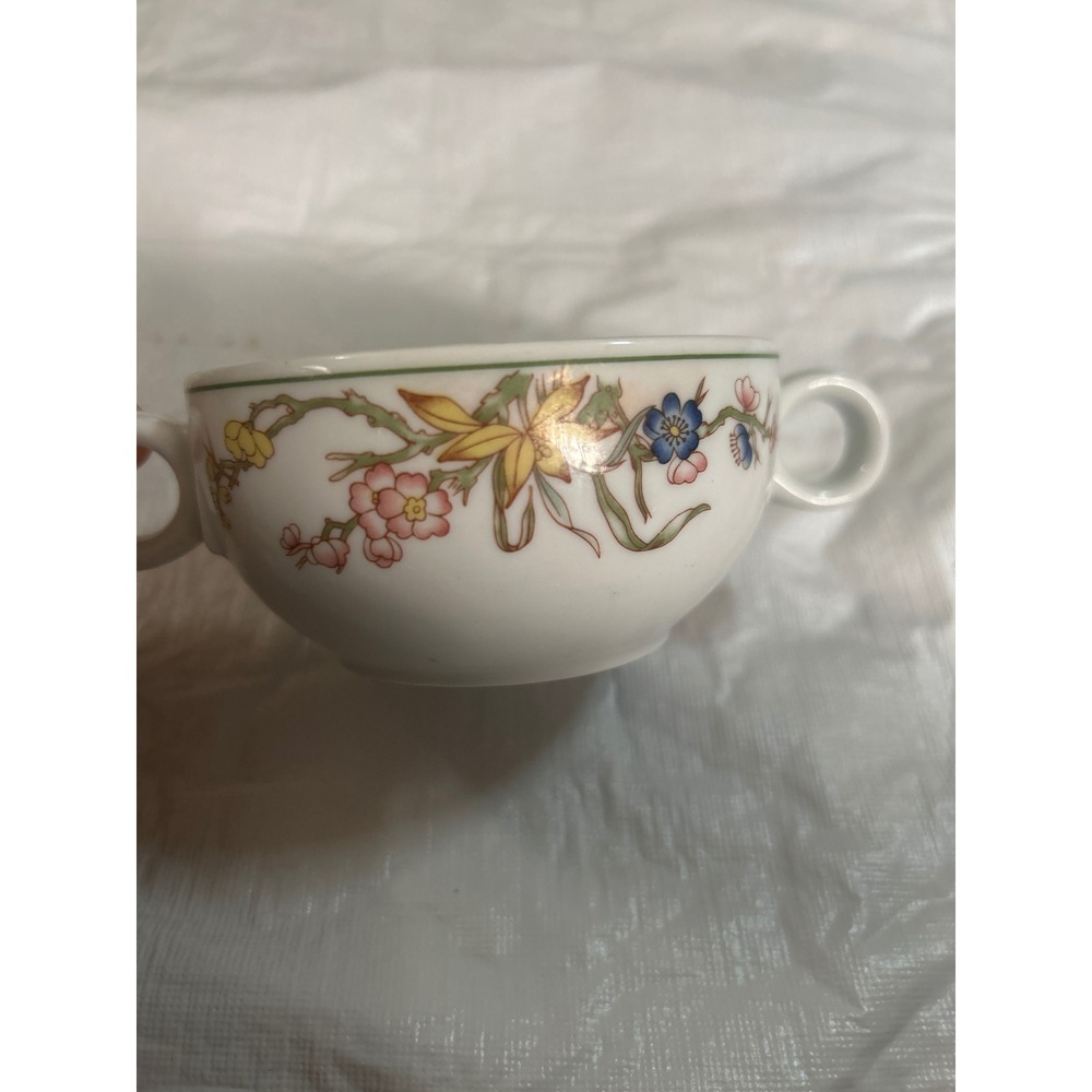 Schonwald‎ Germany Soup Bowl Floral Design Two Handle White Porcelain 9491